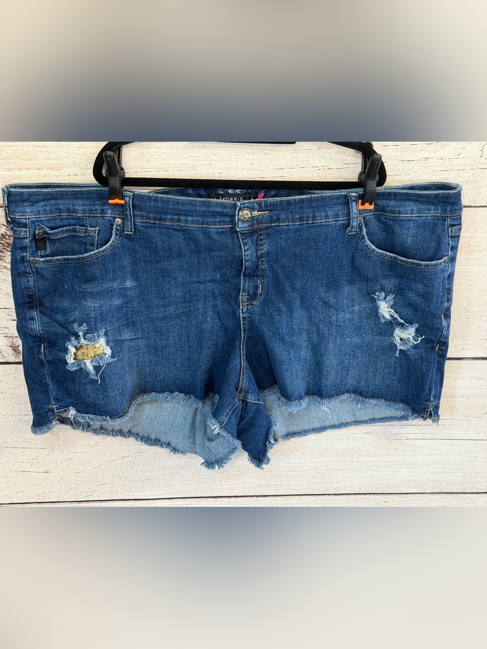Torrid Dark Blue Distressed Denim Cutoff Shorts